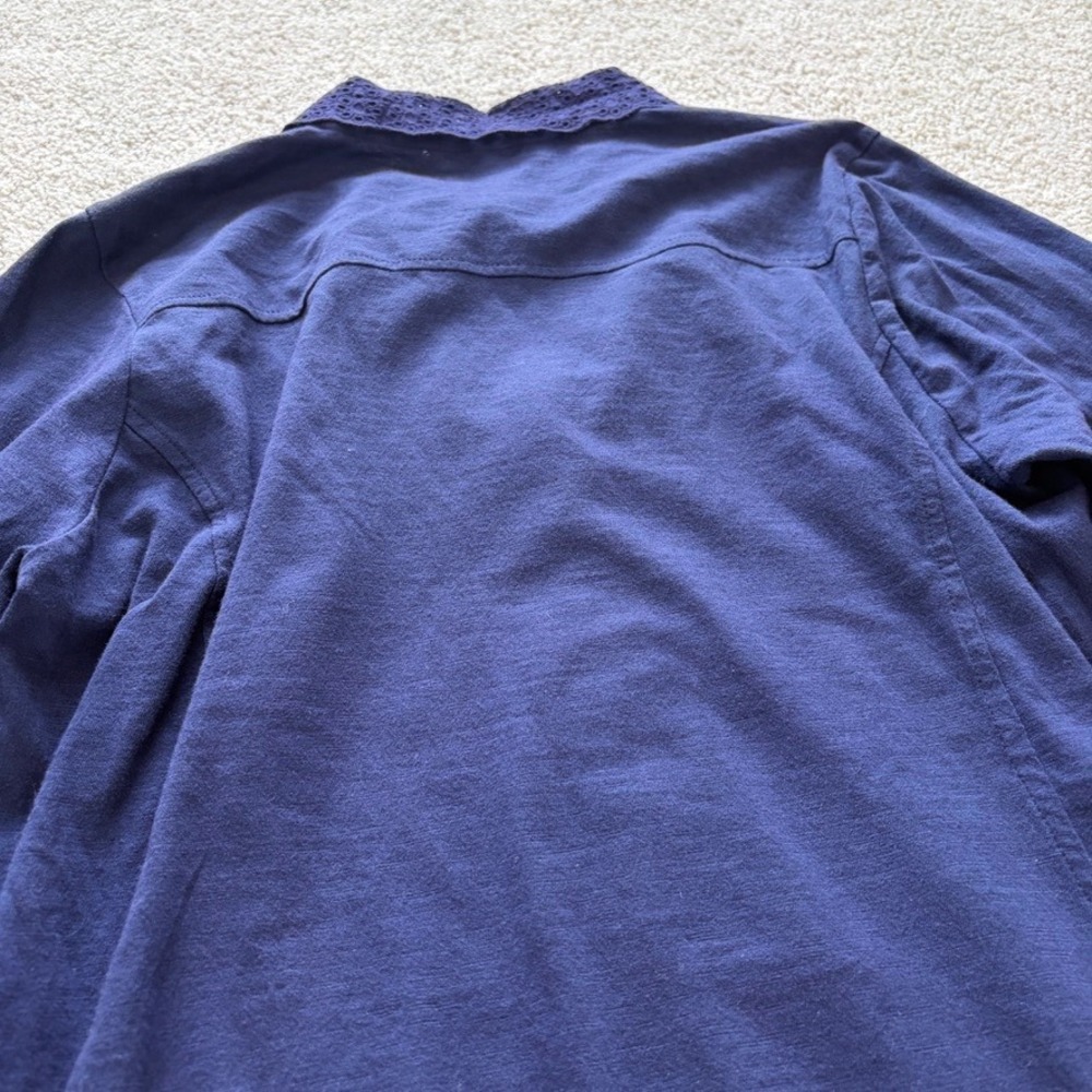 April Cornell‎ Tunic Womens S Blue Ruffle Lace Boho Cottage Collared Relaxed - Picture 10 of 11